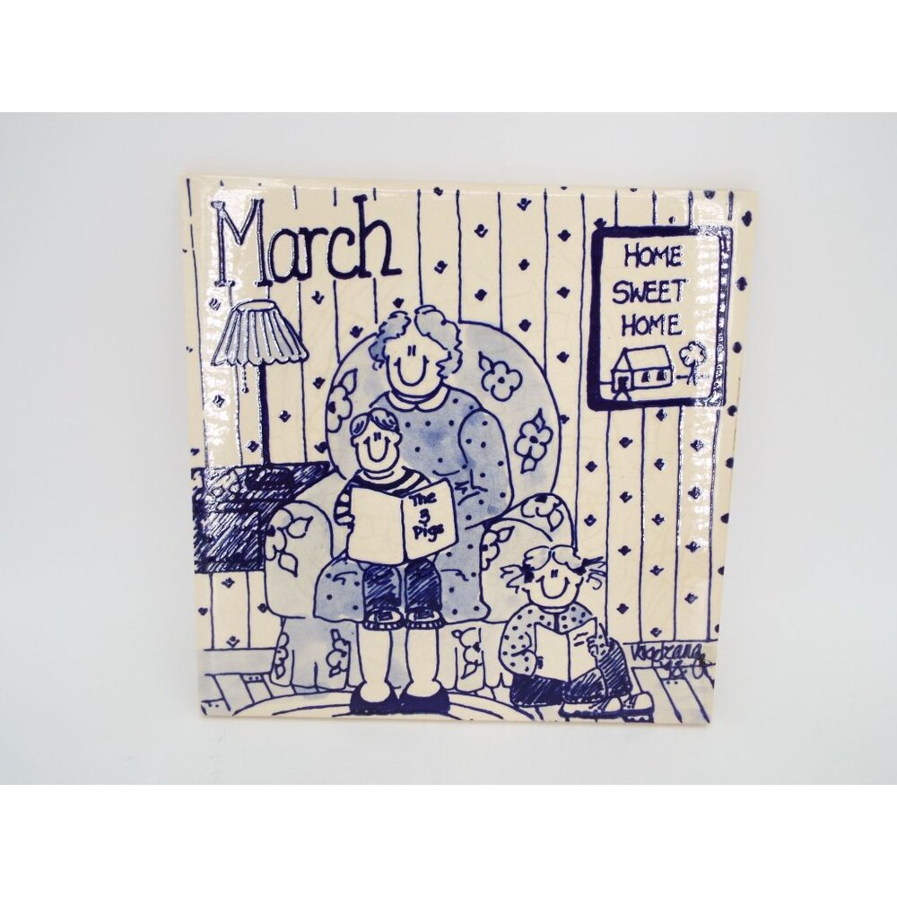 Nancy DeYoung Vogelzang H&R Johnson England Blue White Ceramic Trivet Tile March